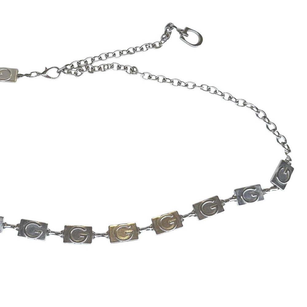 Vintage Y2K Guess Silver Chain Belt G Logo Block Link Statement Waist Belt 40in